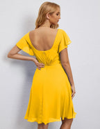 Vestido de Regreso a Casa con Espalda en U de Numbersea Vestido Formal para el Baile de Graduación Largo hasta la Rodilla Mangas Cortas Vestido para Fiesta de Cóctel 28077