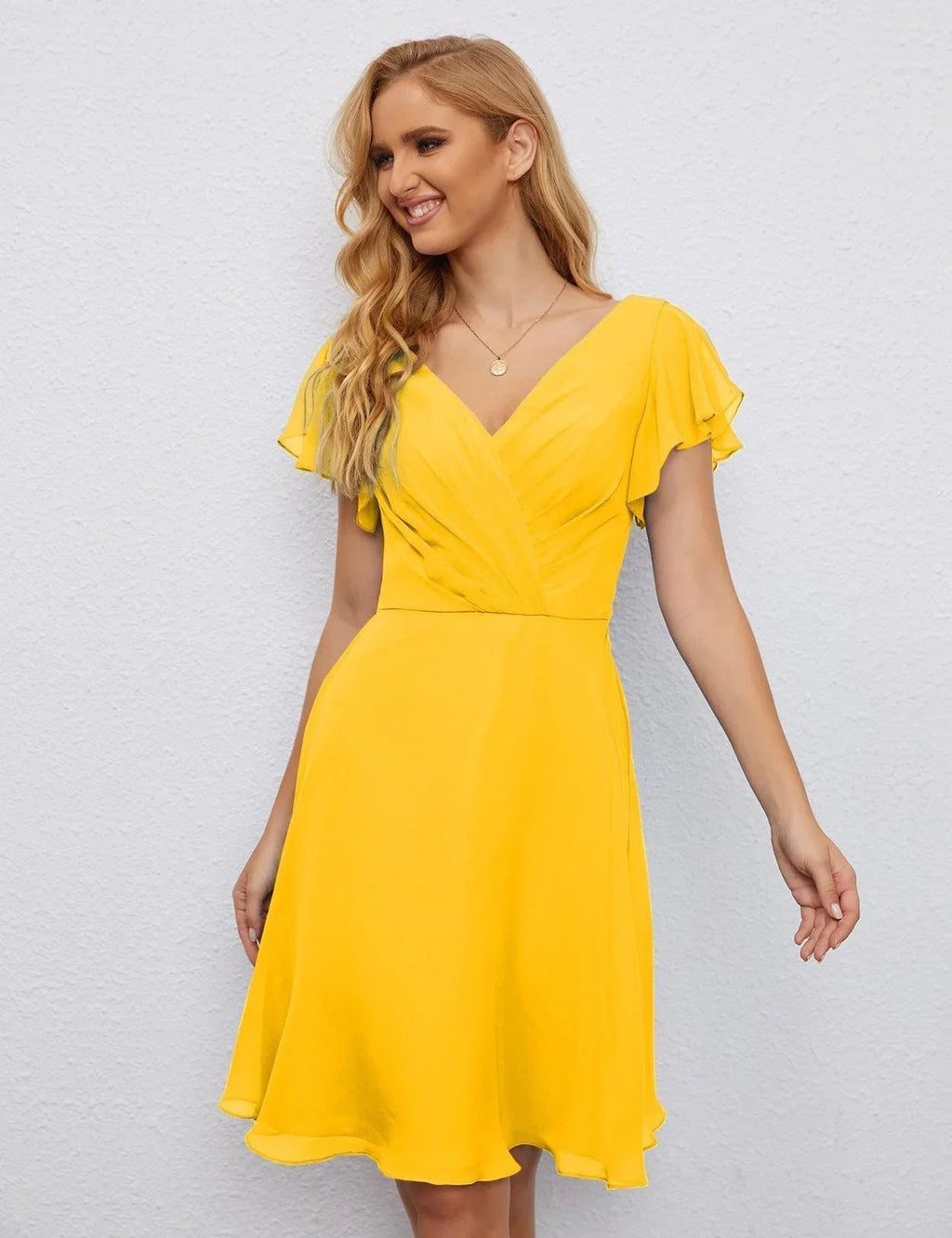 Vestido de Regreso a Casa con Espalda en U de Numbersea Vestido Formal para el Baile de Graduación Largo hasta la Rodilla Mangas Cortas Vestido para Fiesta de Cóctel 28077