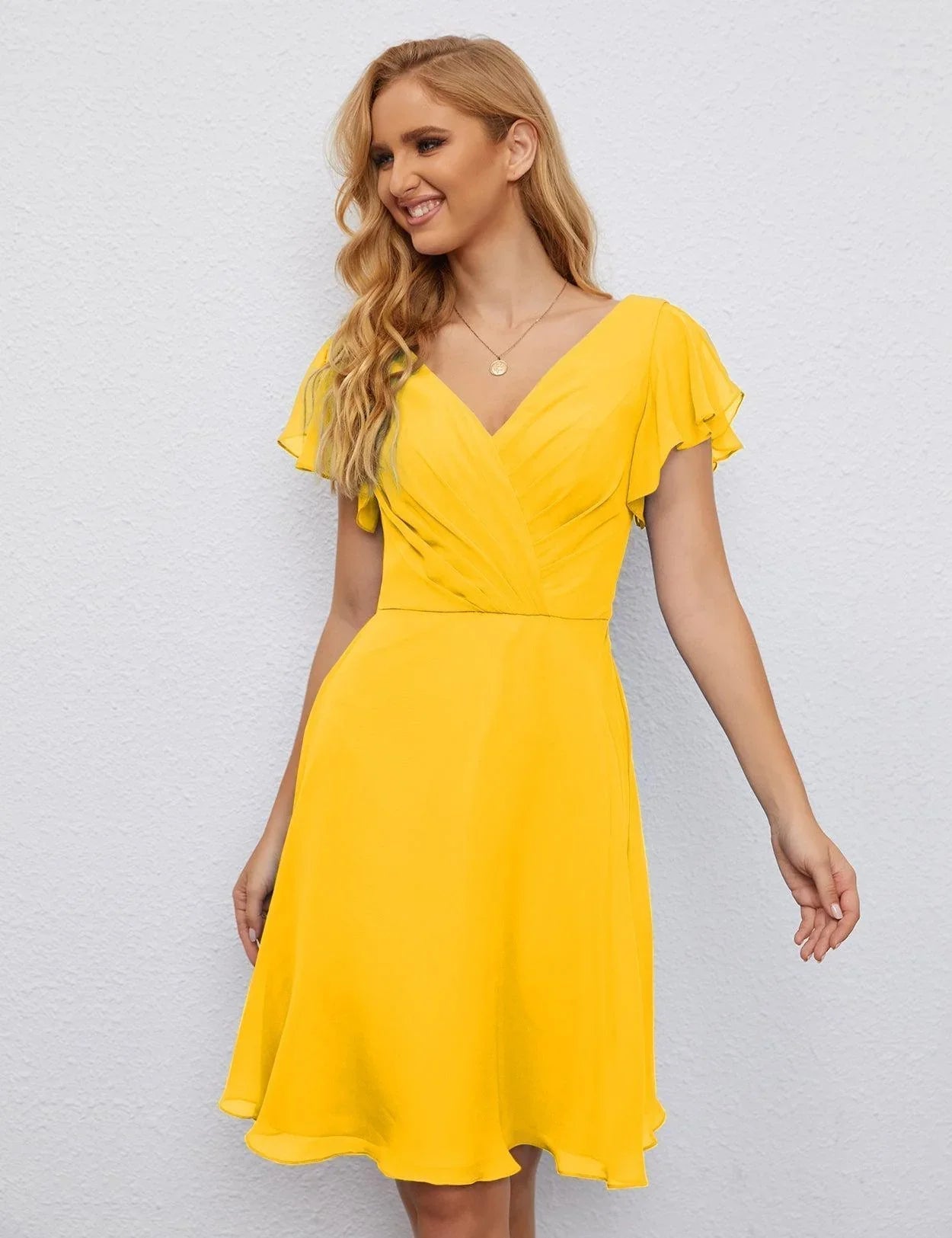 Vestido de Regreso a Casa con Espalda en U de Numbersea Vestido Formal para el Baile de Graduación Largo hasta la Rodilla Mangas Cortas Vestido para Fiesta de Cóctel 28077