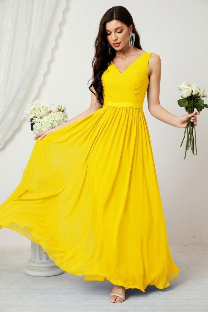 Vestido de dama de honor largo de gasa para mujer, línea A sin mangas, vestido formal de baile de graduación para fiesta nocturna, vestido de regreso a casa 2808
