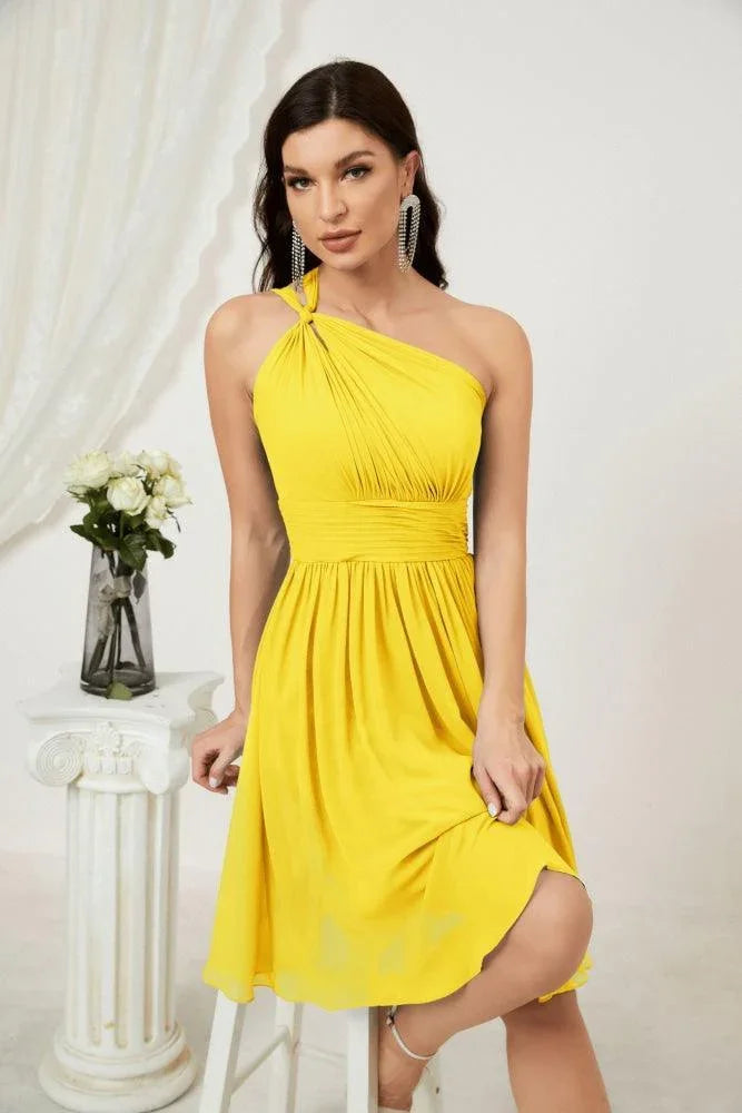 Vestido de dama de honor corto de chiffon de un hombro Numbersea para mujer Vestidos formales para fiesta y regreso a casa 2804
