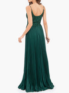 Elisabete Rosa Rosa | Vestido de festa comprido em jersey brilhante, corte A, com aplicações e lantejoulas