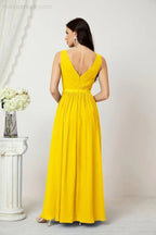 Abito da Sera Donna in Chiffon Lungo per Damigelle, Scollato, Senza Maniche, Linea A, per Feste Serali, Ballo di Fine Anno e Homecoming, Modello 2808