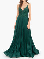 Elisabete Rosa Rosa | Vestido de festa comprido em jersey brilhante, corte A, com aplicações e lantejoulas