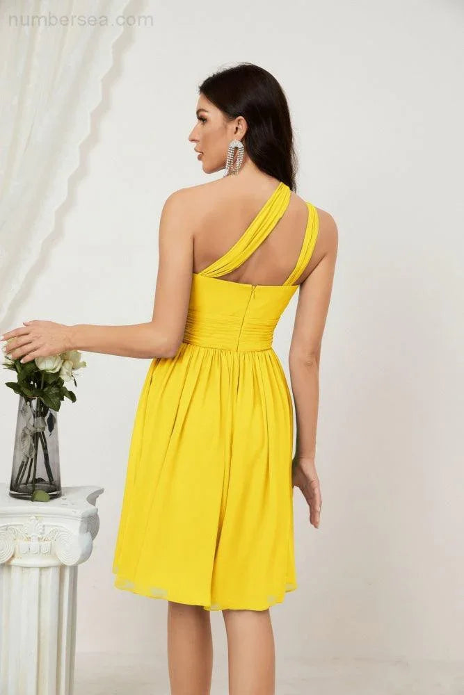 Vestido de dama de honor corto de chiffon de un hombro Numbersea para mujer Vestidos formales para fiesta y regreso a casa 2804
