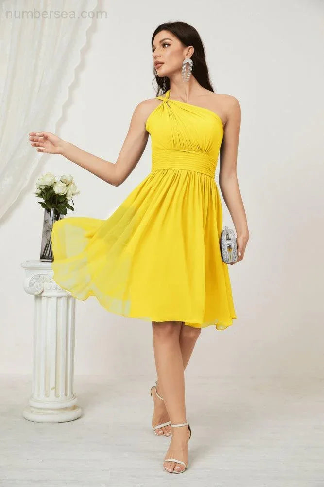 Vestido de dama de honor corto de chiffon de un hombro Numbersea para mujer Vestidos formales para fiesta y regreso a casa 2804