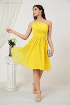 Vestido de dama de honor corto de chiffon de un hombro Numbersea para mujer Vestidos formales para fiesta y regreso a casa 2804