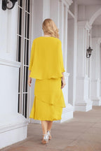 Vestido de festa formal para mãe da noiva, corte A, duas peças, Numbersea 28072 