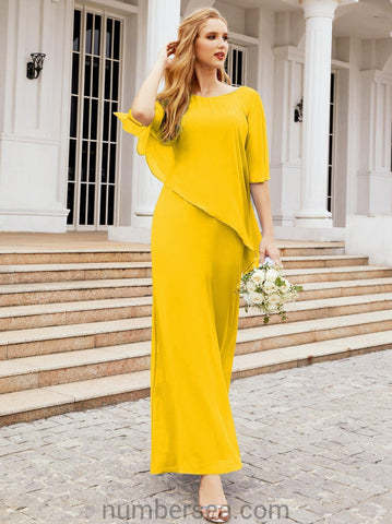 Numbersea Formal Party Gown Dress Long Mother of The Bride Dresses with Ruffle Cape 28026