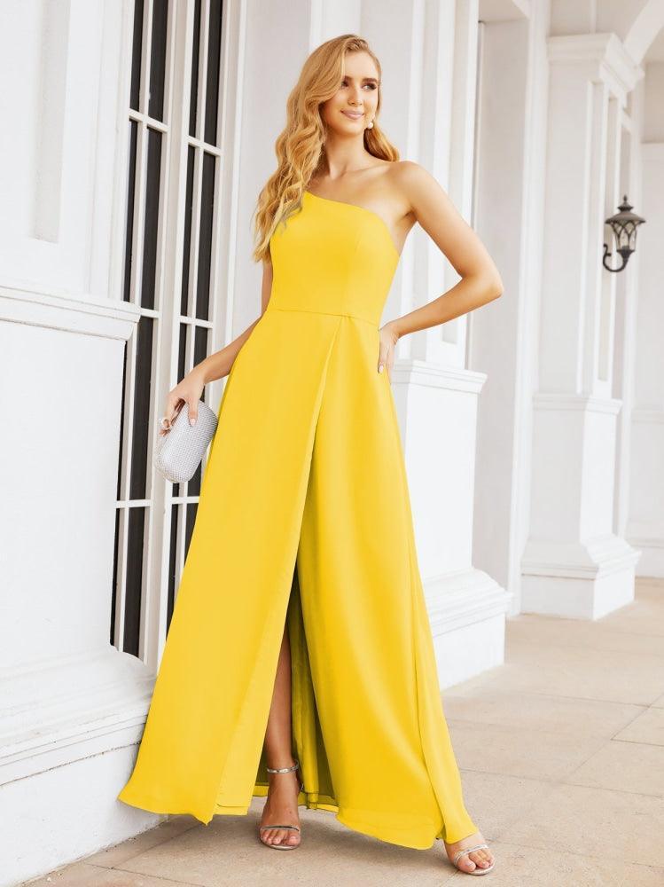 Vestidos de baile de cerimónia Numbersea para mulher com um ombro só e fenda lateral para madrinhas e madrinhas 28052 