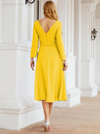 Vestido de madrinha com decote em V e cinto para mãe da noiva e convidada de casamento 28031 