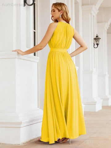 Numbersea Halter Bridesmaid Dress Empire Waist Formal Evening Prom Gown for Mother of The Bride 28030