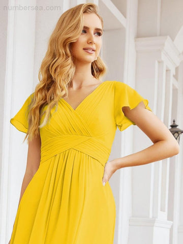 Numbersea Formal Prom Gowns for Mother of The Bride Cap Sleeves Bridesmaid Dress 28047