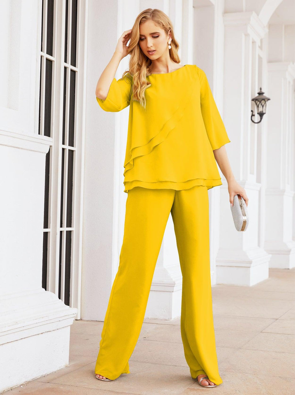 Vestido elegante de 2 peças para mãe da noiva Numbersea, tamanho grande, com folhos, camadas, roupão prateado 28064 