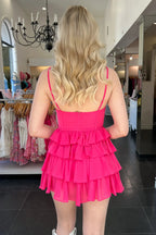Robe de bal à bretelles spaghetti ligne A adorable en rose vif pour fête Y2287