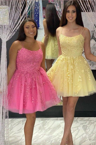Träger Spitzenapplikation Blaues Homecoming-Kleid Kurzes Ballkleid PD424