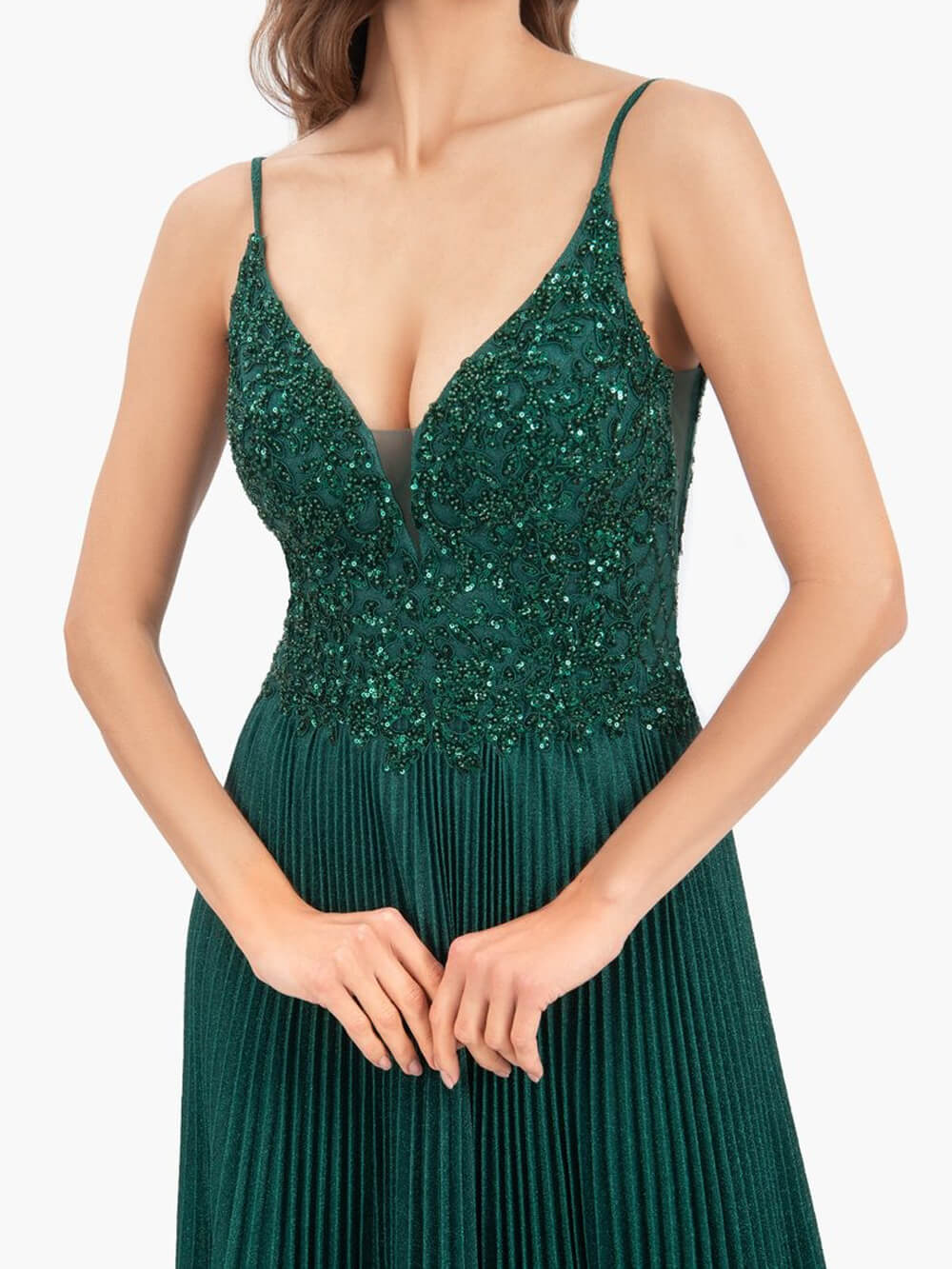 Elisabete Rosa Rosa | Vestido de festa comprido em jersey brilhante, corte A, com aplicações e lantejoulas