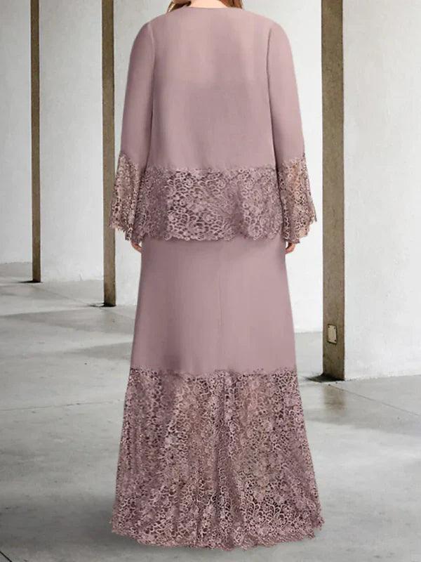 Vestidos para Mãe da Noiva com Renda e Mangas Divididas e Casaco