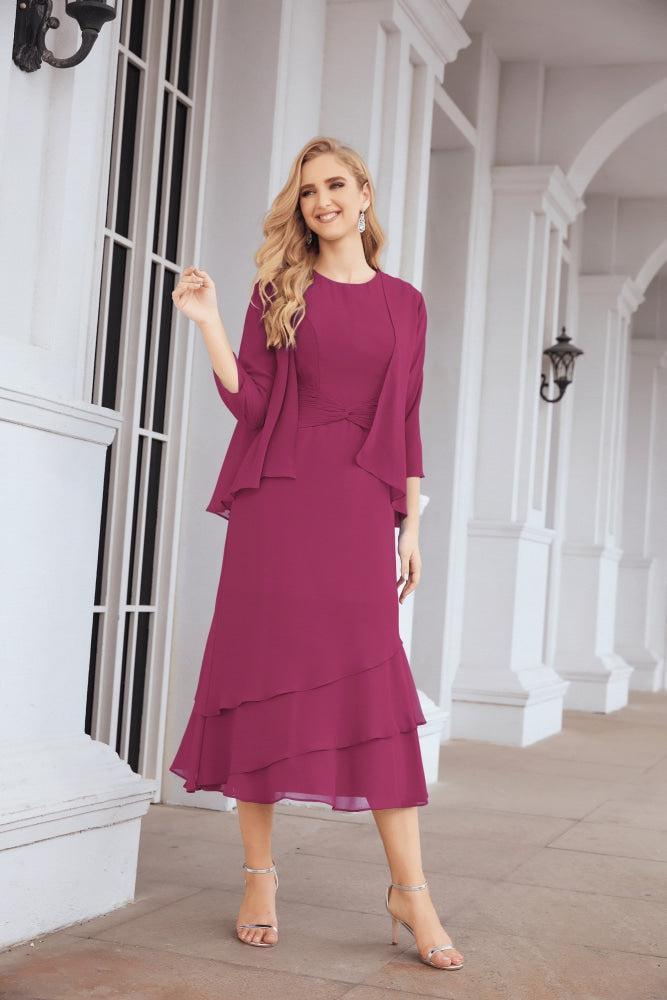 Vestido de festa formal para mãe da noiva, corte A, duas peças, Numbersea 28072 