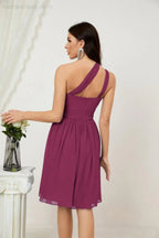 Vestido de dama de honor corto de chiffon de un hombro Numbersea para mujer Vestidos formales para fiesta y regreso a casa 2804