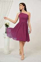 Vestido de dama de honor corto de chiffon de un hombro Numbersea para mujer Vestidos formales para fiesta y regreso a casa 2804