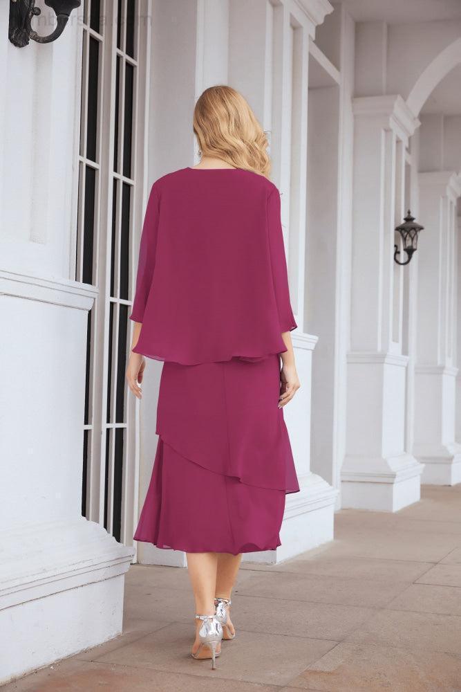 Vestido de festa formal para mãe da noiva, corte A, duas peças, Numbersea 28072 