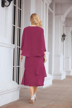 Vestido de festa formal para mãe da noiva, corte A, duas peças, Numbersea 28072 