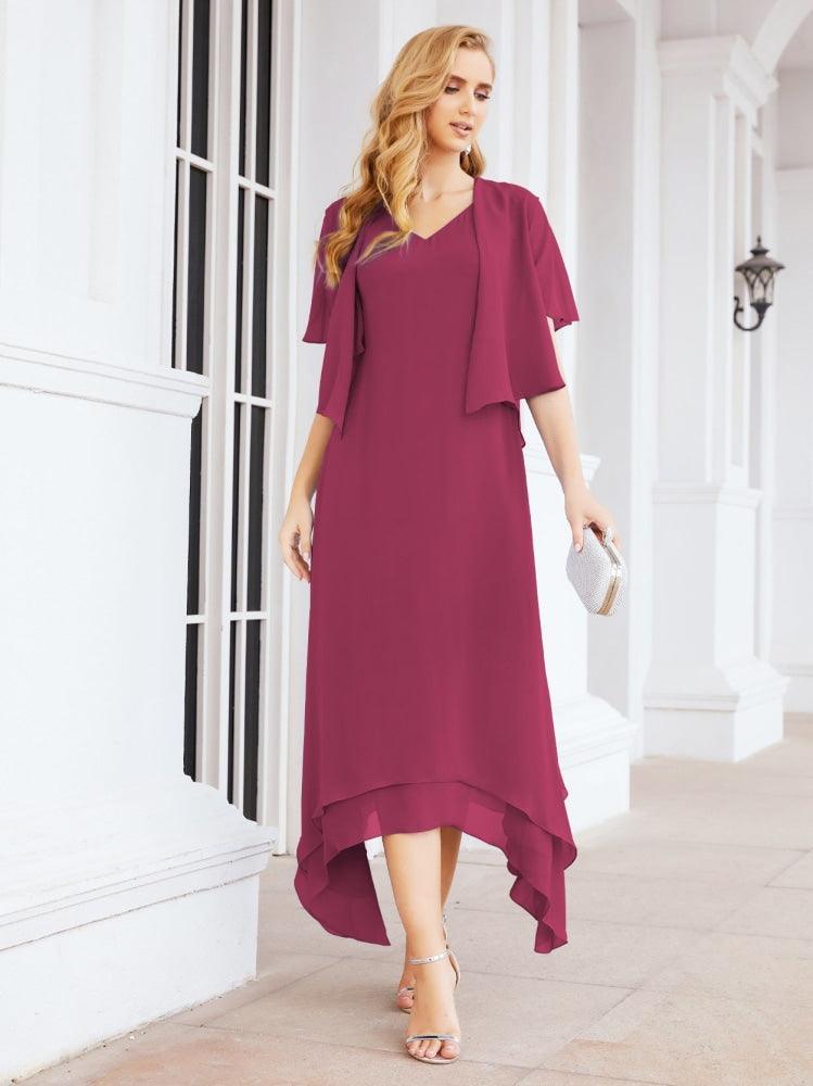 Vestido de festa formal para mãe da noiva, corte A, duas peças, Numbersea 28073 