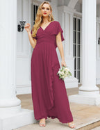 Numbersea Chiffon Bridesmaid Dresses Long Formal Evening Prom Mother of The Bride Dress with Flutter Sleeve     SEA28040