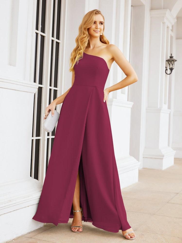 Vestidos de baile de cerimónia Numbersea para mulher com um ombro só e fenda lateral para madrinhas e madrinhas 28052 