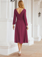 Vestido de madrinha com decote em V e cinto para mãe da noiva e convidada de casamento 28031 