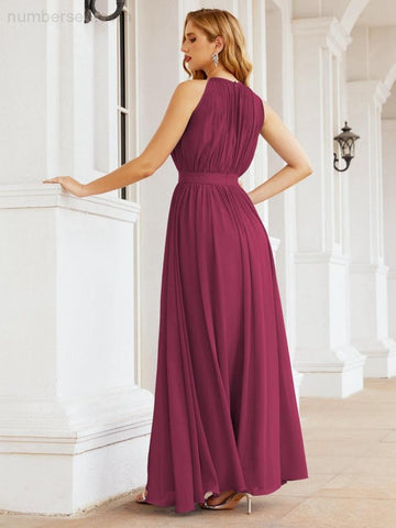 Numbersea Halter Bridesmaid Dress Empire Waist Formal Evening Prom Gown for Mother of The Bride 28030