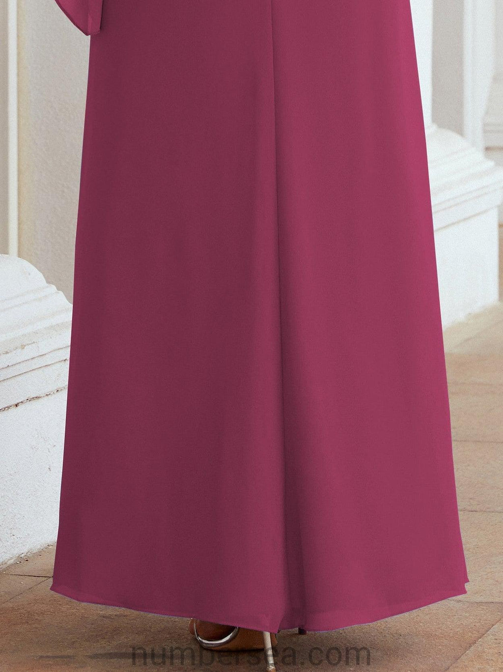 Vestido de festa formal comprido Numbersea com capa e folhos 28026 