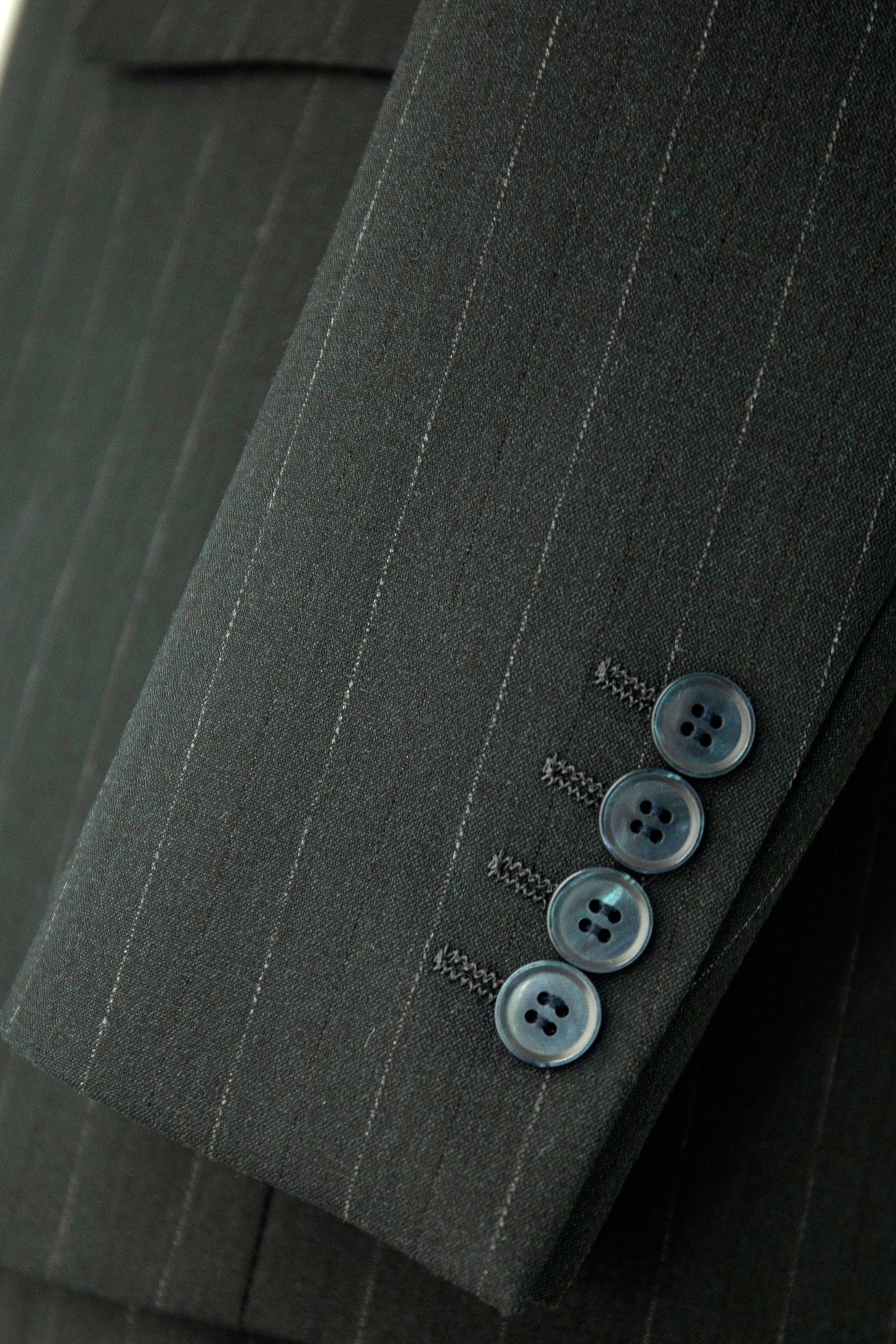 Double-Breasted Charcoal Pinstripe Wool Suit | Tailored Formal Groom & Business Suit