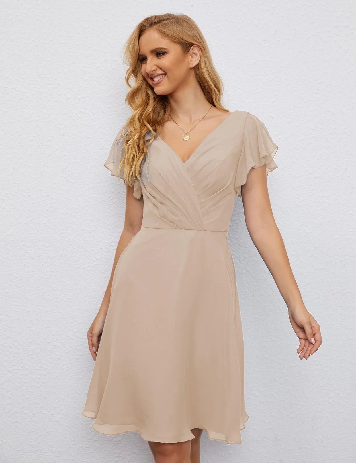 Vestido de Regreso a Casa con Espalda en U de Numbersea Vestido Formal para el Baile de Graduación Largo hasta la Rodilla Mangas Cortas Vestido para Fiesta de Cóctel 28077