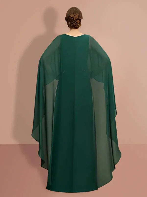 Mother Of The Bride Dresses Sheath Floor Length Long Sleeves With Wrap