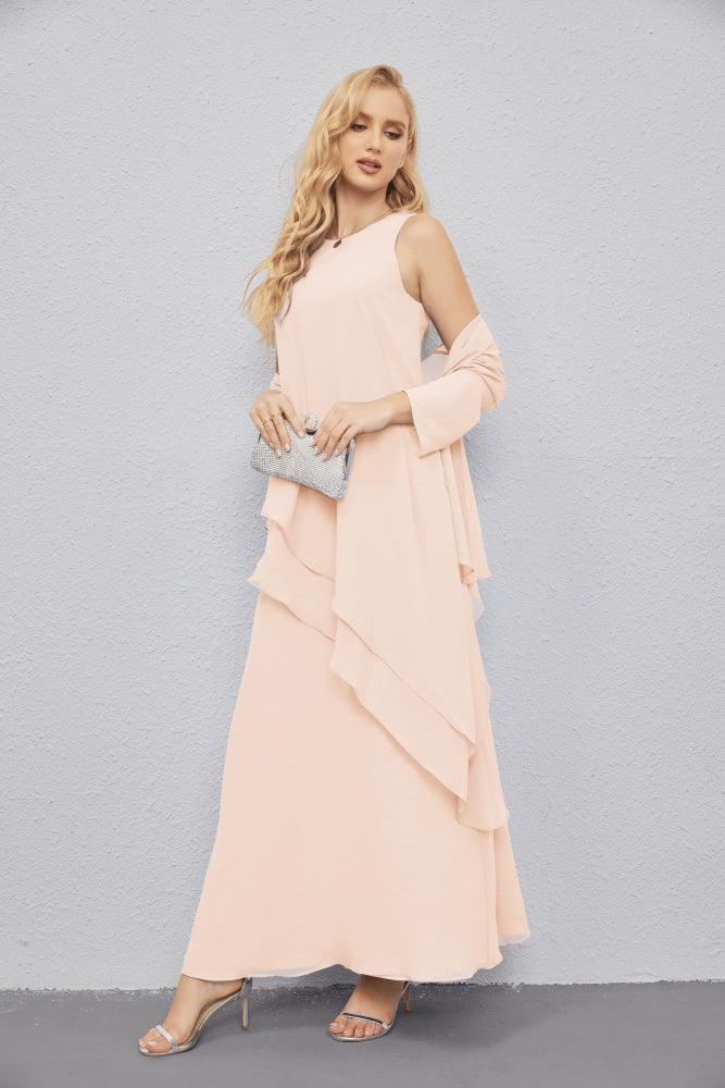 Vestidos para a mãe da noiva com frente aberta, cardigan leve, vestido formal para baile de finalistas 28081 