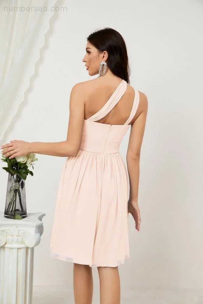 Vestido de dama de honor corto de chiffon de un hombro Numbersea para mujer Vestidos formales para fiesta y regreso a casa 2804