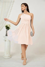 Vestido de dama de honor corto de chiffon de un hombro Numbersea para mujer Vestidos formales para fiesta y regreso a casa 2804
