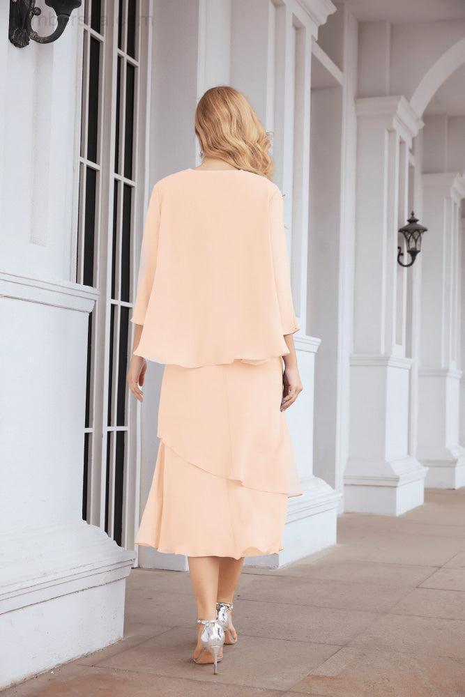 Vestido de festa formal para mãe da noiva, corte A, duas peças, Numbersea 28072 