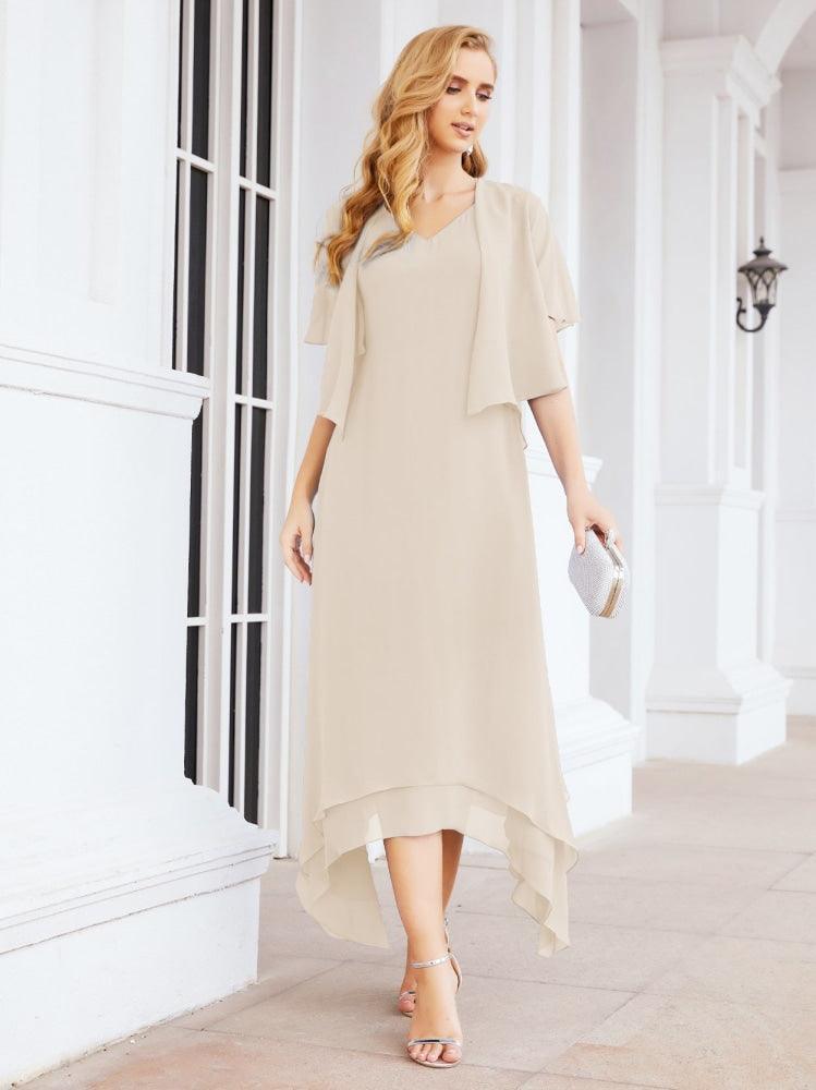 Vestido de festa formal para mãe da noiva, corte A, duas peças, Numbersea 28073 