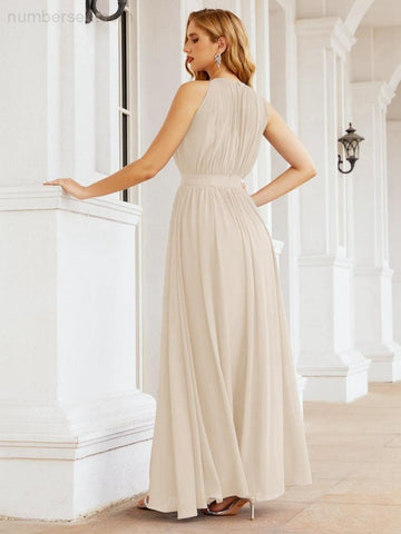 Numbersea Halter Bridesmaid Dress Empire Waist Formal Evening Prom Gown for Mother of The Bride 28030