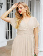 Numbersea Chiffon Bridesmaid Dresses Long Formal Evening Prom Mother of The Bride Dress with Flutter Sleeve     SEA28040