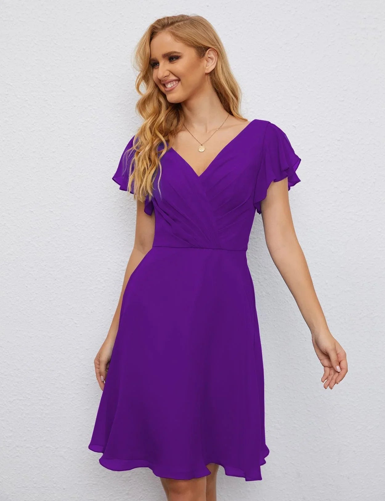 Vestido de Regreso a Casa con Espalda en U de Numbersea Vestido Formal para el Baile de Graduación Largo hasta la Rodilla Mangas Cortas Vestido para Fiesta de Cóctel 28077