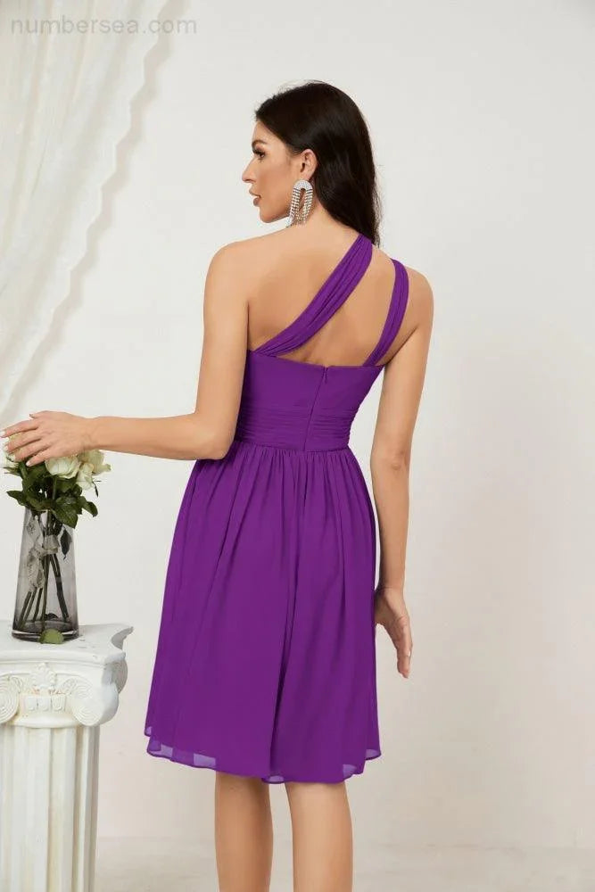 Vestido de dama de honor corto de chiffon de un hombro Numbersea para mujer Vestidos formales para fiesta y regreso a casa 2804