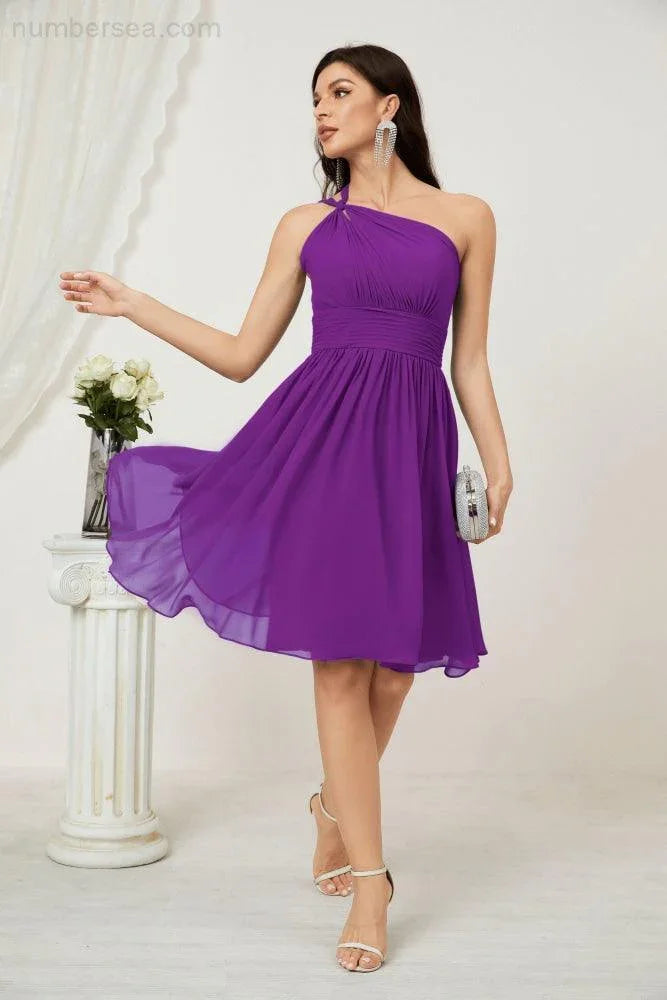 Vestido de dama de honor corto de chiffon de un hombro Numbersea para mujer Vestidos formales para fiesta y regreso a casa 2804