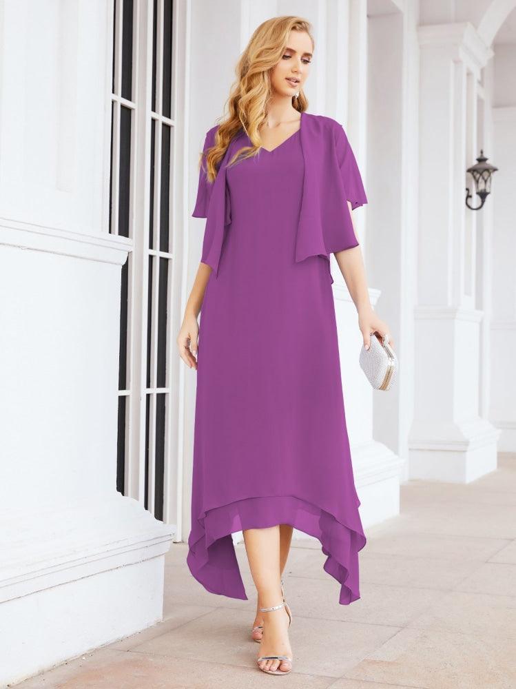 Vestido de festa formal para mãe da noiva, corte A, duas peças, Numbersea 28073 