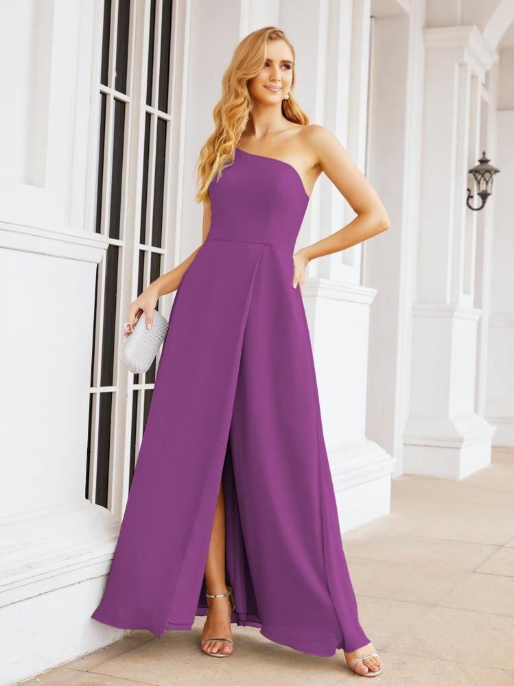 Vestidos de baile de cerimónia Numbersea para mulher com um ombro só e fenda lateral para madrinhas e madrinhas 28052 