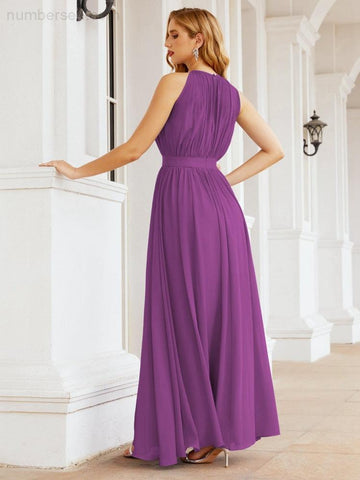 Numbersea Halter Bridesmaid Dress Empire Waist Formal Evening Prom Gown for Mother of The Bride 28030