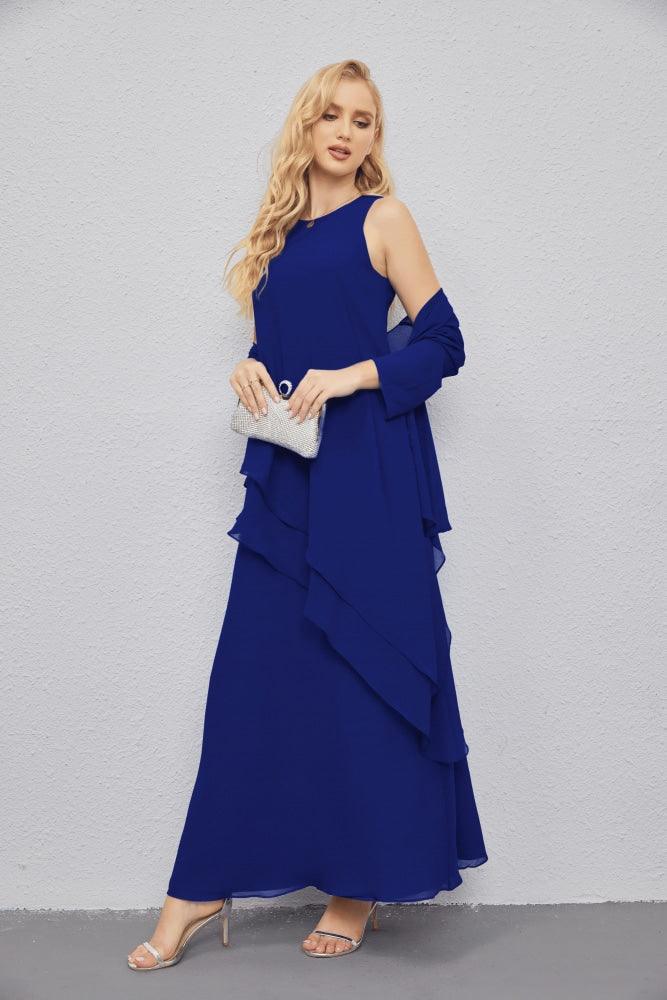 Vestidos para a mãe da noiva com frente aberta, cardigan leve, vestido formal para baile de finalistas 28081 